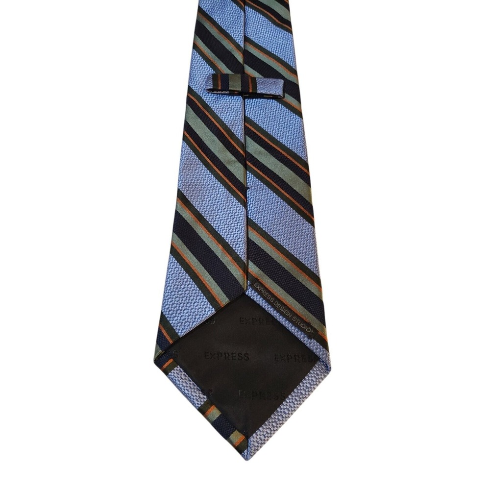 Express Design Studio‎ Neck Tie Mens Blue Green Orange Stripe Business Suit - Picture 4 of 13